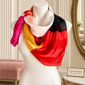 Vintage Oscar de la Renta 1990s Color Block Satin Stripe Silk Scarf 34x34